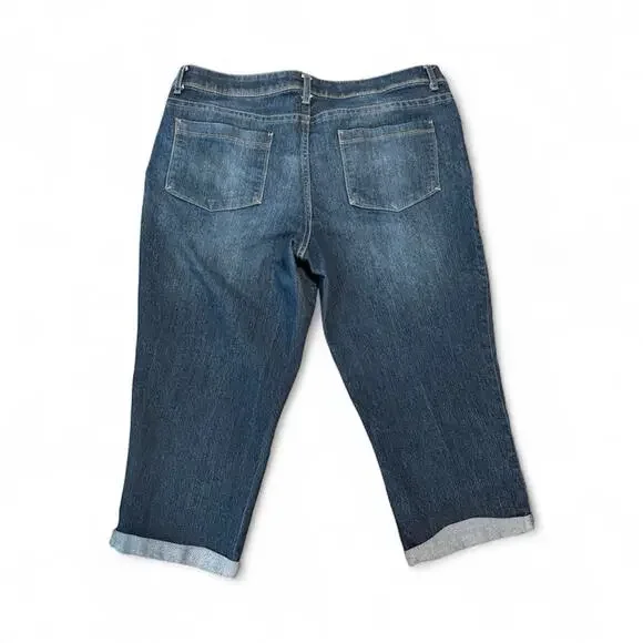 Women's Faded Glory Size 18 Capri Blue Jeans Denim Pants Vacation Travel - Picture 2 of 7